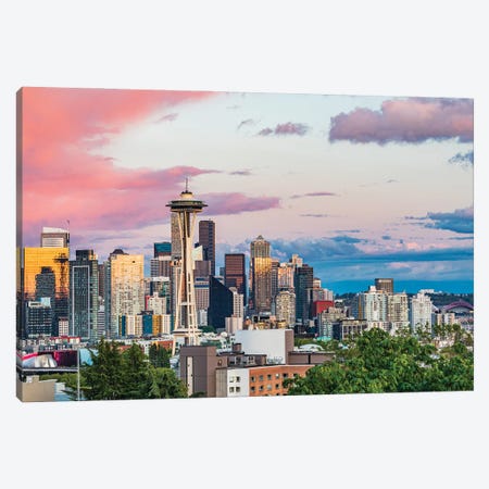 Seattle, Washington State, USA. Downtown Seattle At Sunset On A Summer Day. Canvas Print #EWI41} by Emily Wilson Canvas Wall Art