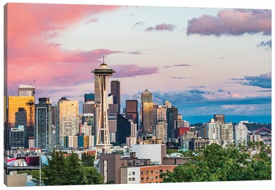 Seattle, Washington State, USA. Downtown Seattle At Sunset On A Summer Day. Canvas Art Print - Seattle Art
