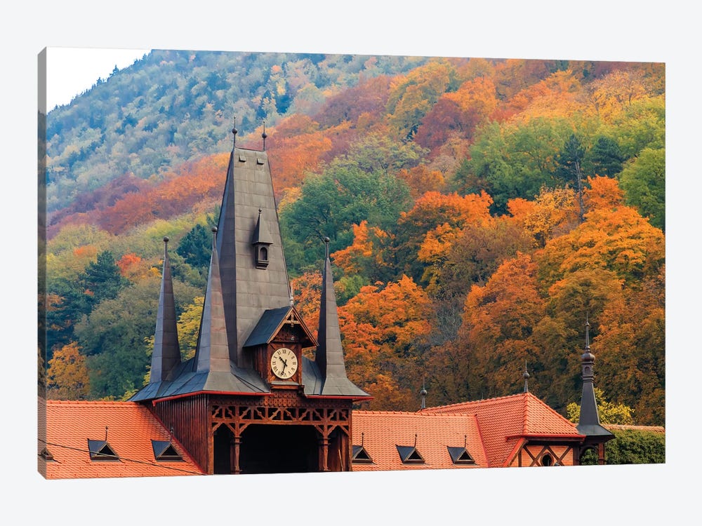 Romania, Brasov. Poarta Schei district. Clock Tower in autumn. by Emily Wilson 1-piece Canvas Artwork