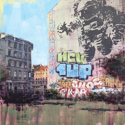 Multi Panel Art: Streetart In Berlin Astronaut Cosmonaut by Eduard Warkentin