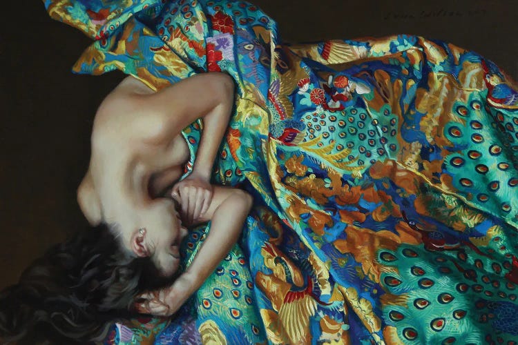 Girl In A Blue And Green Kimono by Evan Wilson wall art
