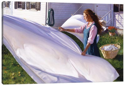 Hanging The Sheets Canvas Art Print - Evan Wilson