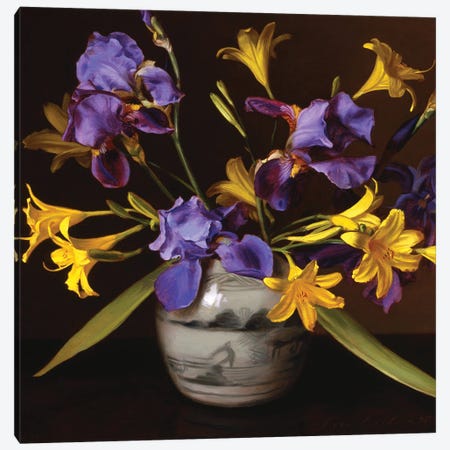 Irises And Lilies Canvas Print #EWL23} by Evan Wilson Canvas Art Print