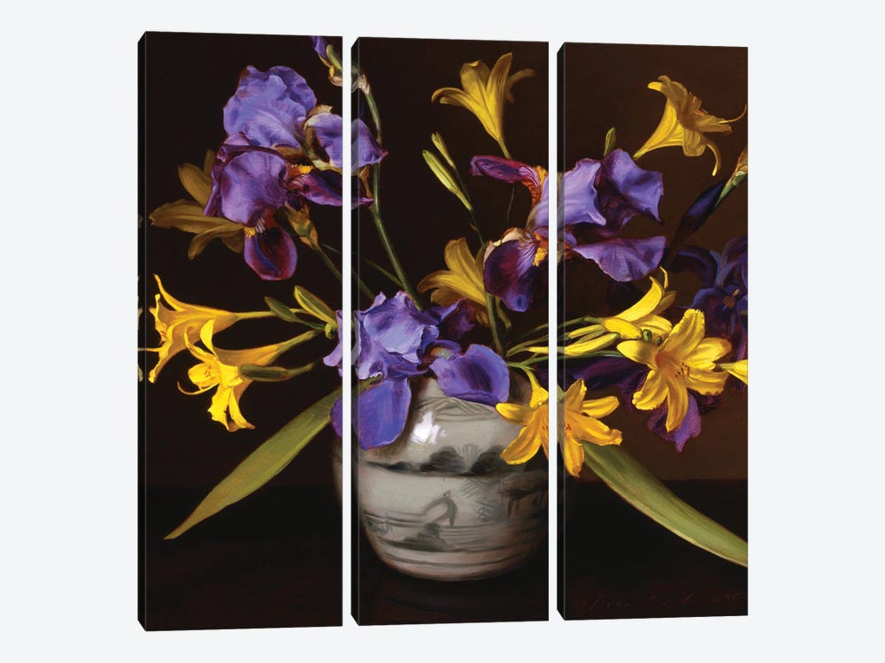 Irises And Lilies by Evan Wilson 3-piece Canvas Print