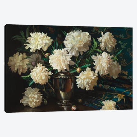 Peonies And Silver Canvas Print #EWL30} by Evan Wilson Canvas Art