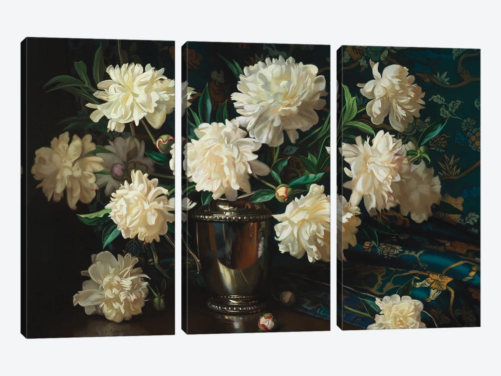Peonies And Silver by Evan Wilson 3-piece Canvas Print
