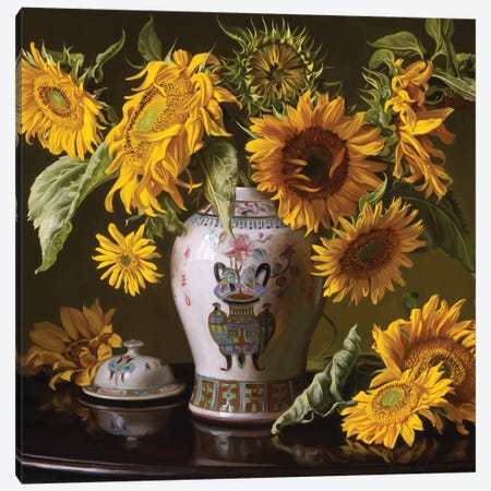 Sunflowers In A Chinese Urn Canvas Print #EWL35} by Evan Wilson Canvas Art Print