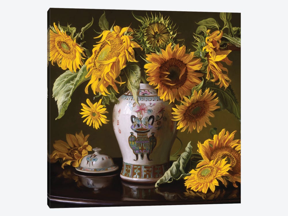 Sunflowers In A Chinese Urn by Evan Wilson 1-piece Canvas Art