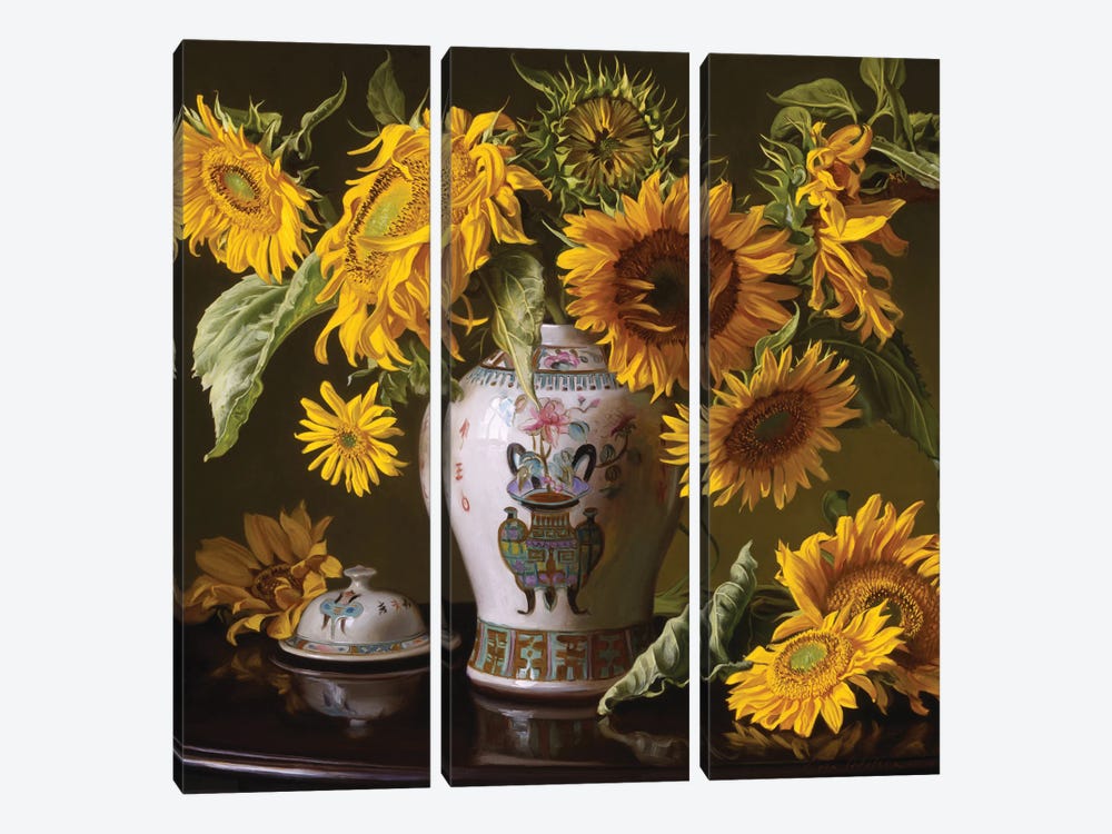Sunflowers In A Chinese Urn by Evan Wilson 3-piece Canvas Art