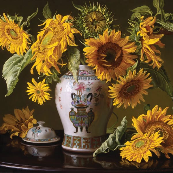 Fine Art Print: Sunflowers In A Chinese Urn by Evan Wilson
