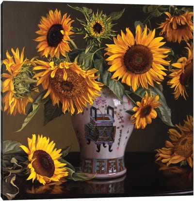 Sunflowers In A Chinese Urn II Canvas Art Print - An Ode to Objects