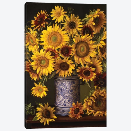 Sunflowers In An Italian Urn Canvas Print #EWL37} by Evan Wilson Canvas Art Print
