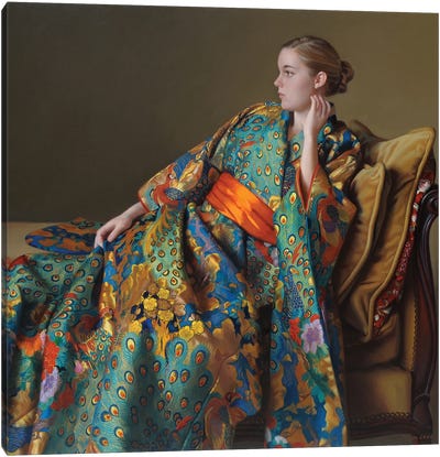 The Peacock Kimono II Canvas Art Print - Historical Fashion Art