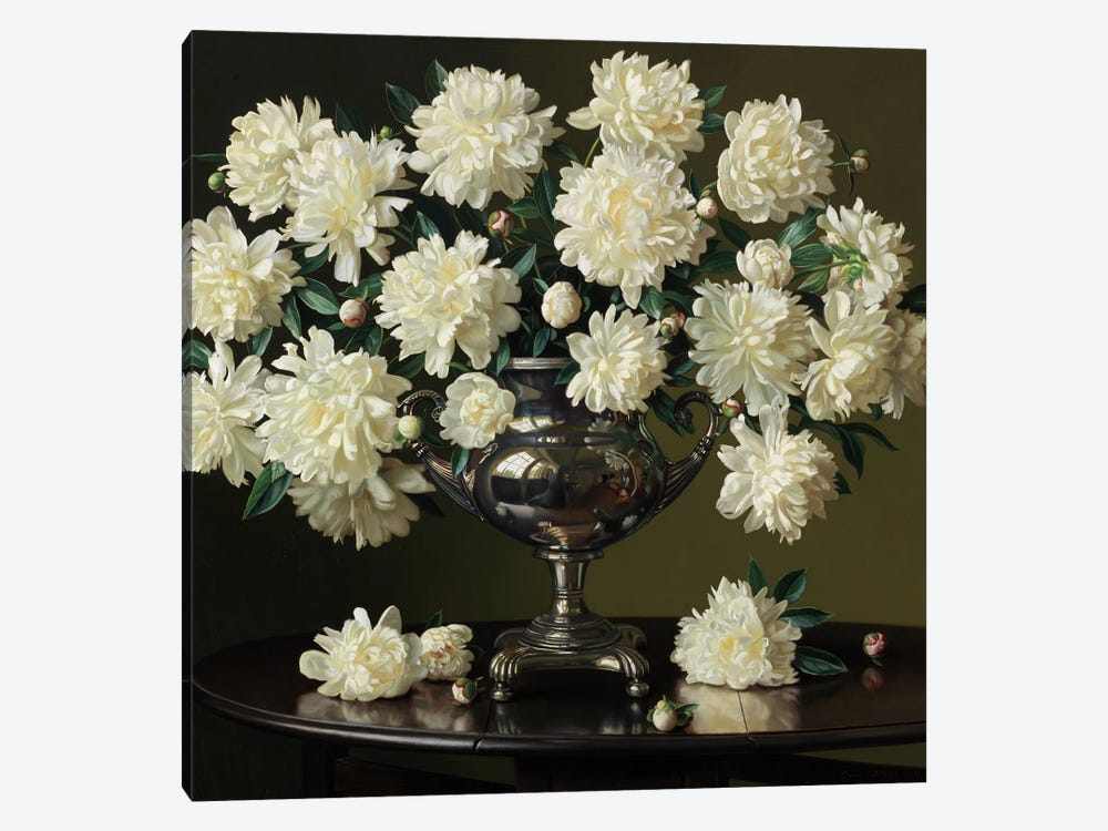 White Peonies by Evan Wilson 1-piece Canvas Wall Art