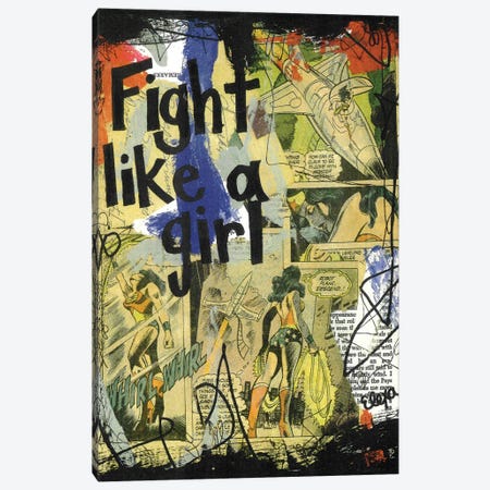 Fight Like Girl Wonder Woman Canvas Print #EXB157} by Elexa Bancroft Art Print