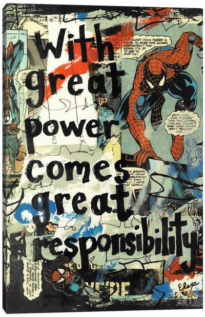 Great Power Spiderman Canvas Art Print - Movie & Television Character Art