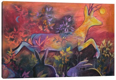 Running In The Sunset Canvas Art Print - Rabbit Art