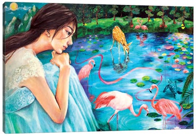Waiting Canvas Art Print - Flamingo Art