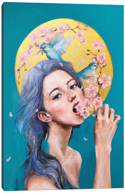 I Eat Flowers Canvas Art Print - Cherry Blossom Art