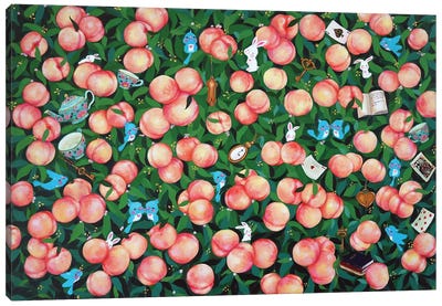 Peach Garden Canvas Art Print - Rabbit Art