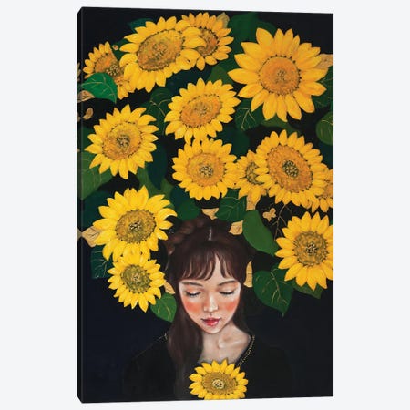 Sunflower Girl Canvas Print #EYK60} by Eury Kim Art Print