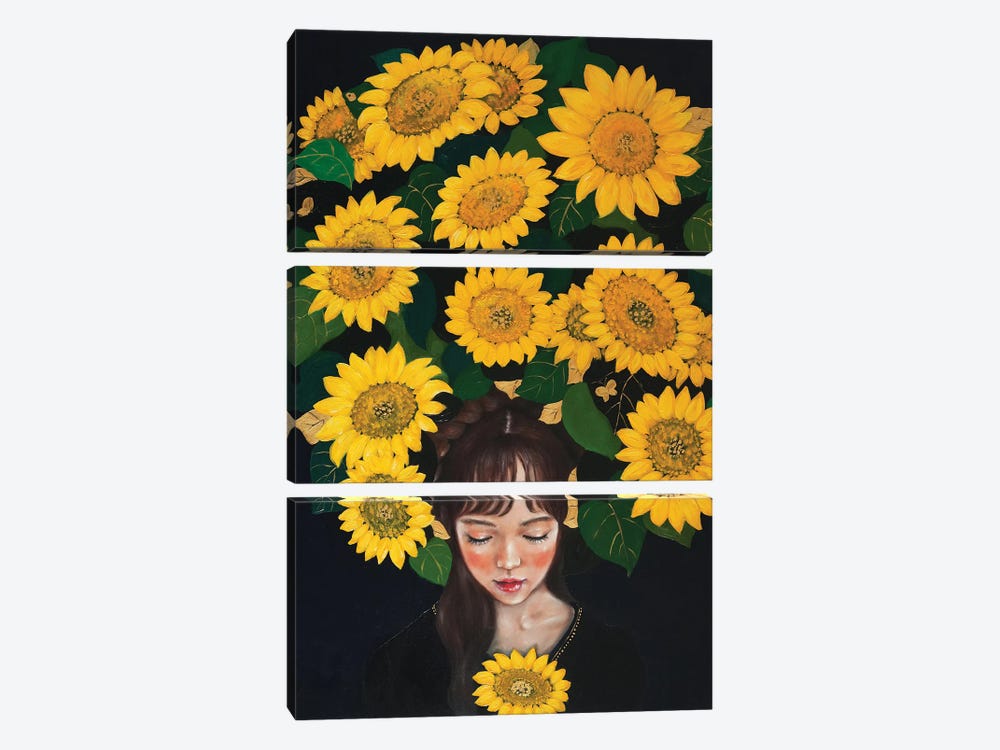 Sunflower Girl by Eury Kim 3-piece Canvas Wall Art