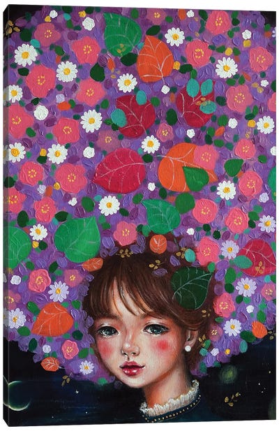 Wild Flower Girl Canvas Art Print - Floral Portrait Art