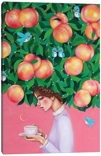 Peach Tea Time Canvas Art Print - Crescent Moon Art
