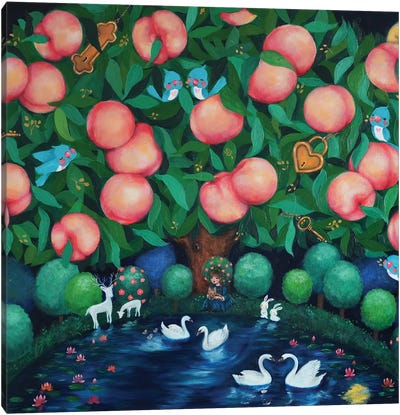 My Little Peach Garden Canvas Art Print - Baby Animal Art