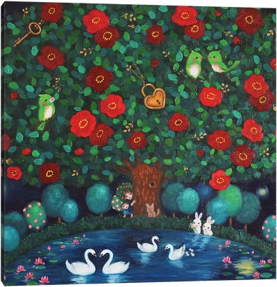 My Little Camellia Garden Canvas Art Print - Rabbit Art