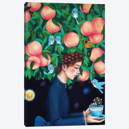 Peach Girl With The Teacup Peach Girl Canvas Print #EYK69} by Eury Kim Canvas Art Print