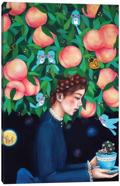 Peach Girl With The Teacup Peach Girl Canvas Art Print - Child Portrait Art