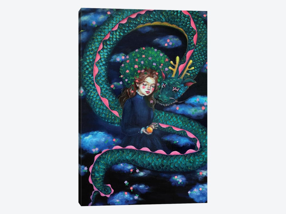 Camellia Girl With A Blue Dragon In Clouds by Eury Kim 1-piece Canvas Art