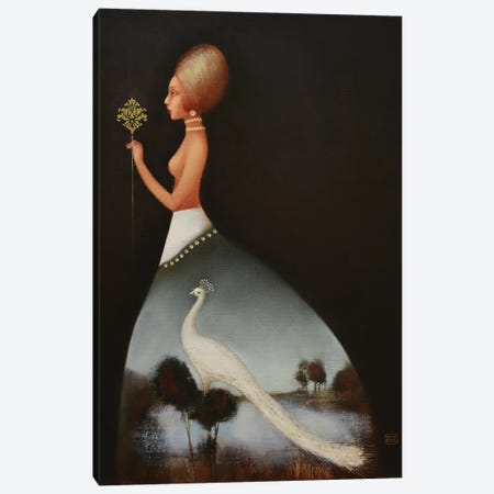Dress With A White Peacock Canvas Print #EZE12} by Eduard Zentsik Canvas Wall Art