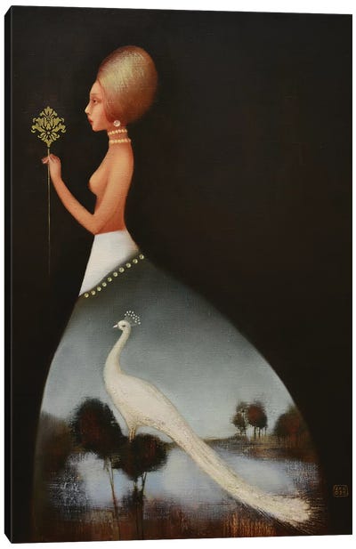 Dress With A White Peacock Canvas Art Print - Eduard Zentsik