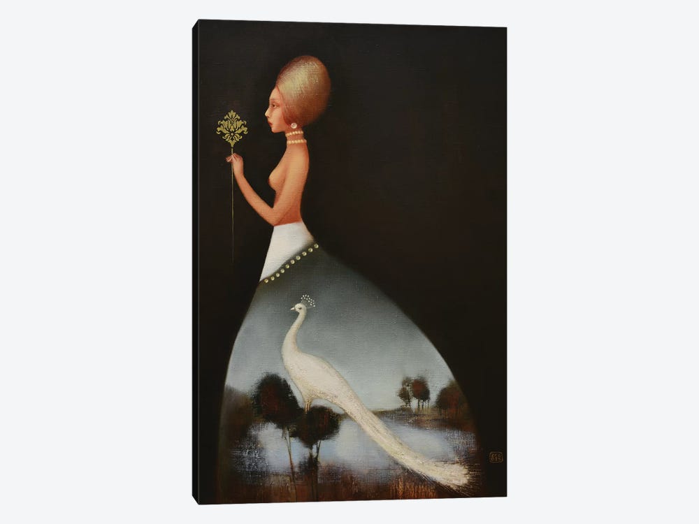 Dress With A White Peacock 1-piece Canvas Art