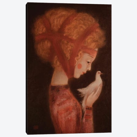 Girl And A Dove Canvas Print #EZE19} by Eduard Zentsik Canvas Artwork