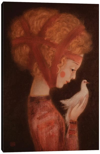Girl And A Dove Canvas Art Print - Eduard Zentsik