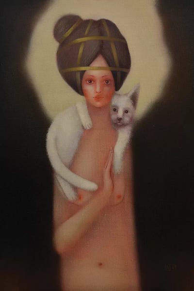 Girl And A White Cat