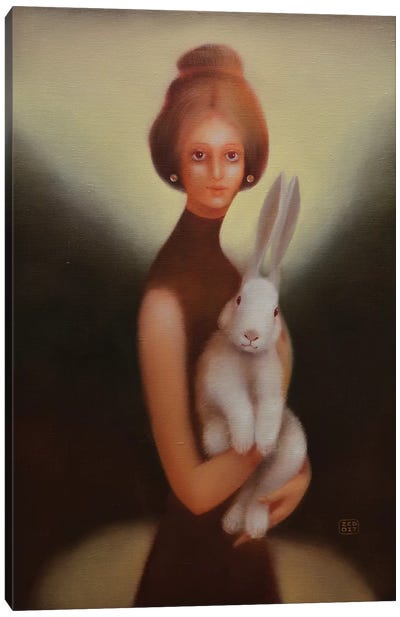 Girl And Bunny Canvas Art Print - Rabbit Art