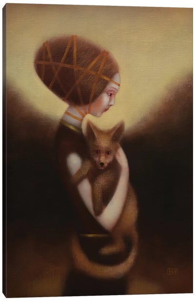 Girl And Fox Canvas Art Print - Fox Art