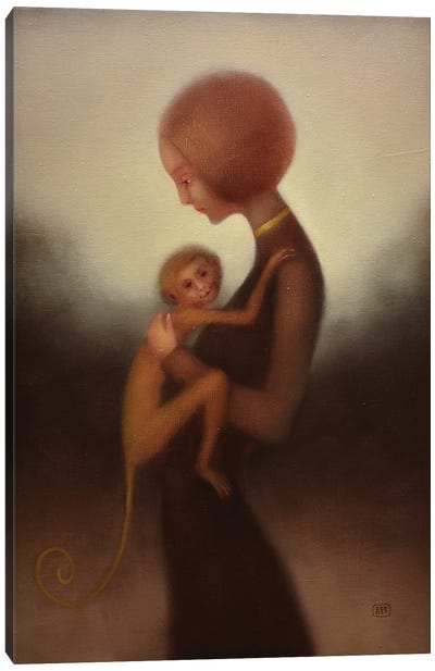 Girl And Monkey Canvas Art Print - Eduard Zentsik