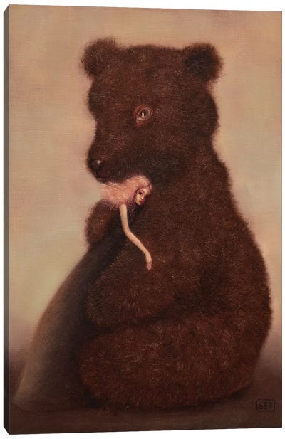 Love And The Bear Canvas Art Print - Eduard Zentsik