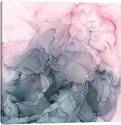 Blush & Paynes Gray Flowing Abstract Canvas Art Print - Alcohol Ink Art