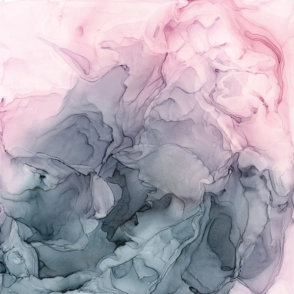 Elizabeth Karlson: Blush & Paynes Gray Flowing Abstract by Elizabeth Karlson