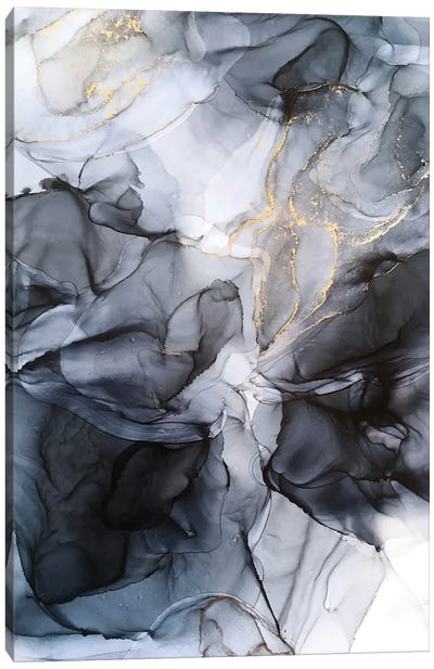Calm But Dramatic Light Monochromatic Abstract Canvas Art Print - Alcohol Ink Art