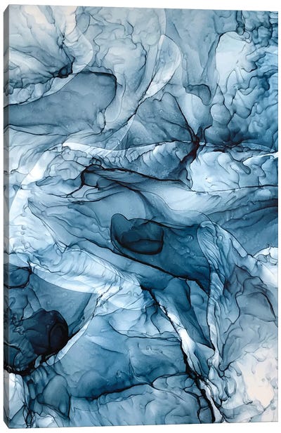 Churning Blue Ocean Waves Abstract Painting Canvas Art Print - Alcohol Ink Art