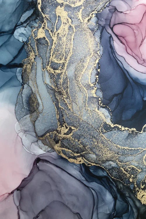 Blush, Paynes Gray And Gold Metallic Abstract by Elizabeth Karlson wall art