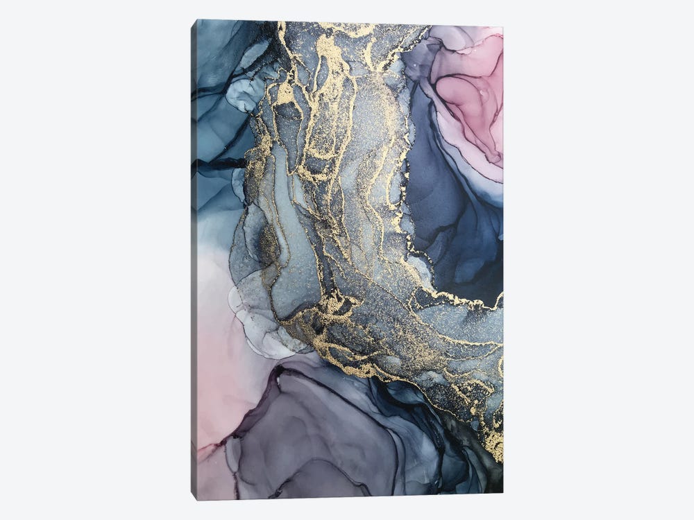 Blush, Paynes Gray And Gold Metallic Abstract by Elizabeth Karlson 1-piece Canvas Wall Art