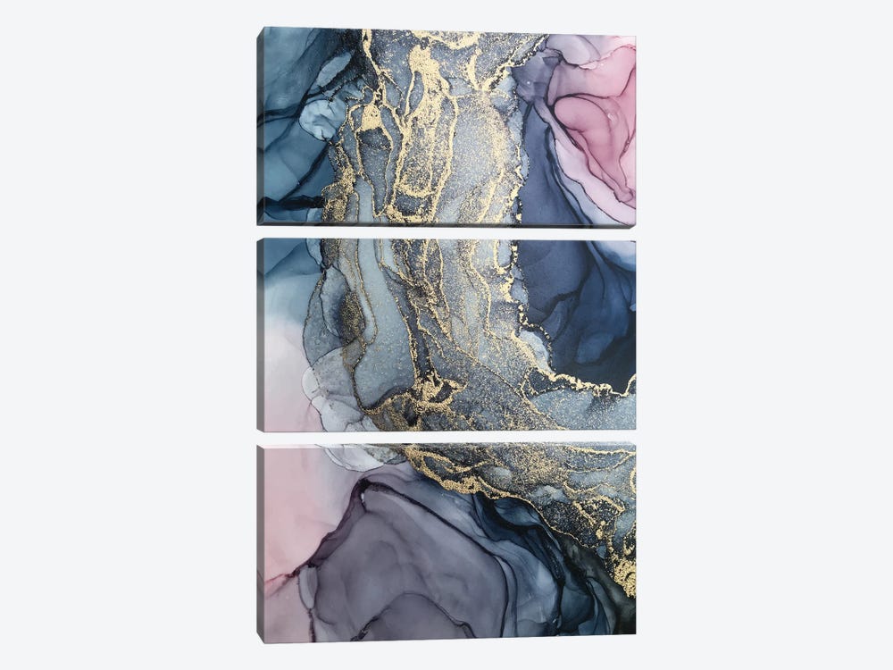 Blush, Paynes Gray And Gold Metallic Abstract by Elizabeth Karlson 3-piece Canvas Artwork